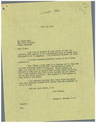 ["The document from Mr. Floyd Hoss to Congressman George B. Schwabe is requesting support for bills related to World War II veterans. Hoss mentions the importance of the bills to families with members in the war, and specifically mentions a family member on their way to the South Pacific Islands. Schwabe responds by stating he does not typically sign discharge petitions but will consider the bills carefully before voting on them."]