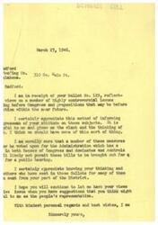 ["A letter from a constituent to their Congressman expressing their opinions on various legislative issues. The Congressman appreciates the input and values hearing from constituents on controversial issues. The constituent is encouraged to continue providing their views and suggestions to the Congressman."]