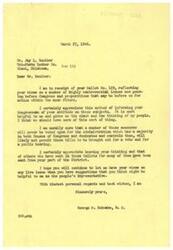["The document is a letter from Congressman George B. Schwabe to Jay L. Reinke, thanking him for sending in a ballot reflecting his views on various issues before Congress. Schwabe appreciates the input and encourages Reinke to continue sharing his opinions on important issues. Schwabe also mentions that some measures may not be voted on due to the current administration's control in Congress. Schwabe expresses gratitude for the feedback and encourages Reinke to share suggestions that may be helpful."]