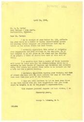 ["The document is a letter from George B. Schwabe, M.C. to Mr. A. R. Carter, thanking him for sending in his views on various issues pending before Congress. Schwabe appreciates the input and mentions that some measures may not be voted on due to the Administration's majority in Congress. He encourages Carter to continue sharing his views on live issues."]