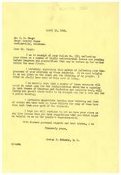 ["The document is a letter from Mr. George B. Schwabe, a Congressman, to Mr. C. W. Haupt, thanking him for sending in his views on various issues through a ballot. Schwabe appreciates the input and mentions that some measures may not be voted on due to the administration's control. He encourages Haupt to continue sharing his views on important issues. The document also includes Haupt's opinions on specific measures and suggestions for improvement."]
