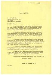 ["A letter from Congressman George B. Schwabe thanking Mr. J. V. Wood for sending a ballot reflecting his views on various issues before Congress. Schwabe appreciates the input and notes that some measures may not be voted on due to the Administration's control of both Houses of Congress. Schwabe encourages Wood to continue sending his views on live issues and offers his thanks and best wishes. The document includes a ballot with Wood's opinions on specific measures and suggestions for consideration."]
