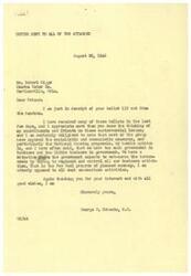 ["The document is a letter from George B. Schwabe, a congressman, thanking constituents for their opinions on various political issues. Most constituents oppose socialist and communist measures, as well as government involvement in business. The document also includes responses from two constituents on specific measures, with one expressing support for the congressman and the other offering encouragement."]