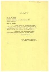["The document from R. B. Heiskell, Secretary to Congressman Schwabe, acknowledges receipt of eleven ballots from citizens in Miami, Oklahoma, and assures that Congressman Schwabe values the views of the people. The second letter from the District Chairman provides a tabulation of votes on a specific issue in the district and encloses the actual ballots for reference. The Chairman expresses hope that this information will help in promoting legislation for the benefit of small businesses."]