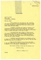 ["A letter dated May 15, 1946 addressed to Mr. M. A. Piper from Congressman George B. Schwabe expressing gratitude for his views on various issues. The document acknowledges that some measures may not be voted on due to the majority control of the Administration in Congress. The document encourages Mr. Piper to continue sharing his views on live issues. The document also includes responses from other constituents on the same measures."]