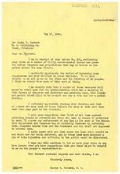 ["The document is a letter from George B. Schwabe, M.C. to Lisle M. Torbert discussing his views on various controversial issues pending in Congress. Schwabe appreciates Torbert's input and mentions that some bills may not be voted on due to the Administration's control. He agrees that certain laws should be enforced and appreciates receiving feedback from constituents like Torbert. Schwabe encourages Torbert to continue sharing views on live issues."]