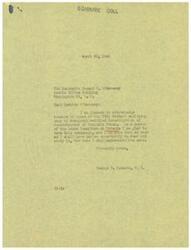 ["The document is a letter from George B. Schwabe, a member of the House Committee on Patents, acknowledging receipt of a monograph on the Investigation of Concentration of Economic Power. The monograph was sent by Senator Joseph C. O'Mahoney, who also mentioned another monograph on Patents and Free Enterprise by Walton Hamilton that Schwabe may be interested in. Schwabe expresses gratitude and looks forward to reading and studying the monographs."]