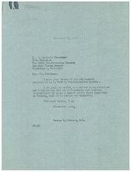 ["The document is from The Delta Manufacturing Company to Congressman George B. Schwabe, urging him to support Bill H.R. 3694 which aims to improve the patent laws by determining patentability objectively based on the contribution to the advancement of the art, rather than subjectively based on the mental process. Congressman Schwabe assures that the matter will receive serious consideration by the House Committee on Patents."]