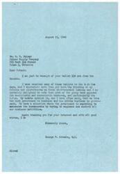 ["The document is a letter from George B. Schwabe, M.C. to R.W. Palmer regarding his ballot on various issues, including opposition to socialistic and communistic measures, particularly the O.P.A. Schwabe expresses his belief that there is too much government involvement in business and not enough business involvement in government. Palmer also includes his opinions on the measures, crossing out those he does not want to vote on."]