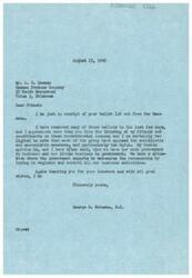 ["The document is a letter from George B. Schwabe, a congressman, thanking Mr. A. K. Dawson for his ballot on controversial issues such as the O.P.A. Schwabe expresses his opposition to socialist and communist measures, and believes there is too much government involvement in business. Dawson's ballot shows he is against the O.P.A and some other measures."]