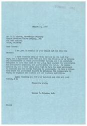 ["The document is a letter from George B. Schwabe, a Congressman, thanking a friend for their ballot opposing socialist and communist measures, particularly the O.P.A. Schwabe expresses his belief that there is too much government involvement in business and not enough business involvement in government. The friend's ballot indicates their opposition to the O.P.A and other measures."]