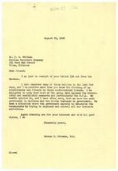 ["The document from George B. Schwabe, M.C. expresses gratitude for receiving a ballot from Mr. C. 0. Gillham regarding controversial issues such as communism, socialism, and the O.P.A. Schwabe expresses opposition to government involvement in business and thanks constituents for their input. The ballot shows Gillham's opinions on various measures, with a preference for eliminating O.P.A. and reducing government control in business. Schwabe appreciates the input and encourages equal treatment for all."]