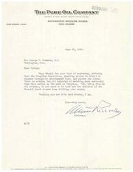["The document is a thank you note to George B. Schwabe for informing about the passing of the Doughton Resolution regarding intangible development costs in the oil industry. The writer expresses gratitude and mentions the impact of the decision on drilling activities. The document is signed by Alvin Richards, Attorney."]