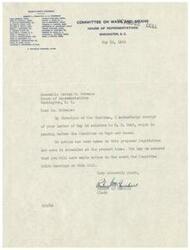 ["The document is a letter acknowledging receipt of a letter regarding a pending legislation, H.R. 2403, to the Committee on Ways and Means. The document states that no action has been taken on the bill and no hearings are scheduled at the present time. The sender assures the recipient that they will be notified in advance if hearings are scheduled."]