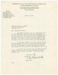 ["The document is a letter from the President of the George Washington Chapter of the Presidents Club in Tulsa, Oklahoma, addressed to Congressman George B. Schwabe. The document discusses the importance of passing H.R. 2071 to increase salaries for mail carriers, who play a vital role in delivering important news and providing comfort to families with loved ones in the military. The author urges Congressman Schwabe to consider the impact of the bill on mail carriers and their patrons when making a decision."]