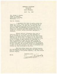 ["Edward H. Chandler, an Attorney-at-Law, is writing to Honorable  George B. Schwabe, a Member of Congress, in support of H.R. 2071 which provides for increased pay for postal mail carriers. He mentions that postal mail carriers have not received a pay increase since 1925 despite the increased cost of living and war conditions. Chandler and his family support the bill as they believe it is meritorious for mail carriers, but they do not have enough information about other provisions in the bill for government employees. He expresses his support for Schwabe and compliments him on his progress as a member of Congress."]