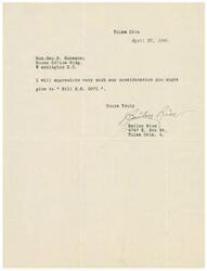 ["The author is writing to Honorable  George Schwabe. Schwabe in Washington D.C. to request consideration for Bill H.R. 2071. The author, Bailey Rice, is located in Tulsa, Oklahoma."]