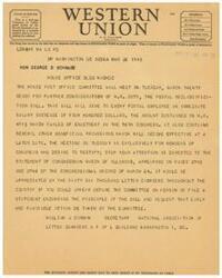 ["The document is a telegram informing about a meeting of the House Post Office Committee to discuss a bill that will give postal employees a salary increase and other beneficial provisions. The recipient is urged to appear before the committee or endorse the bill."]