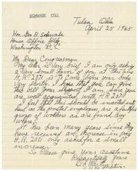 ["The document is a brief request to Congressman Geo B. Schwabe to support H.R. 2071, which is a bill for a small pay increase for postal employees. The writer emphasizes the dedication and hard work of postal employees and believes they deserve the pay increase."]