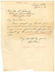 ["Ethel Watkins of Postal Employees in Tulsa, Oklahoma, thanks How. Jes. B. Schwabe for his recent communication and support of postmasters' compensation."]