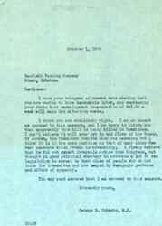 ["George B. Schwabe, a Member of Congress, received telegrams from Banfield Packing Company and Banfield Brothers Packing Co. expressing opposition to the proposed $25 weekly unemployment compensation program. Schwabe reassured the companies that he also opposed the bill and believed it would not pass Congress. He believed President Truman advocated for the bill for political reasons, but Congress was unlikely to pass it. Schwabe thanked the companies for contacting him and stated his position would not change."]