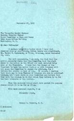 ["The document is a letter from George B. Schwabe to Harold Knutson regarding a letter he received from a constituent in support of the Committee's decision on the $25.00 per week deferred labor plan of the President. Schwabe expresses his belief that the Committee is acting in the best interests of the country and hopes they will not be swayed by the President's threat to take the matter further with Congress."]
