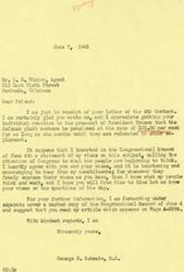 ["Mr. Minton expresses his disagreement with the proposal to pension civilian war workers and believes they should be able to take care of themselves once they are no longer needed. He questions the financial burden it would place on the government, especially with the existing debt from war expenses. Mr. Schwabe, in response, appreciates Mr. Minton's views and agrees with his stance on the issue. He encourages Mr. Minton to continue sharing his opinions on current issues."]