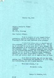 ["The document is a letter from Congressman George B. Schwabe to Captain George W. Kilmer, discussing their opposition to President's $25 per week deferred labor program. Schwabe mentions that he has inserted letters from other Democrats in his district who also oppose the proposal in the Congressional Record. Captain Kilmer expresses his strong opposition to the proposal as well and hopes that Schwabe will fight against it."]
