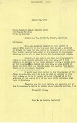 ["The document acknowledges receipt of a letter regarding a proposed plan to pay war workers a gratuity of $25 per week for six months. The Congressman's views on the subject align with the sender's opposition to the plan, as expressed in their letter. The sender believes it is unfair for tax payers to shoulder the burden of paying war workers who may have already made significant amounts of money during their work. The document assures the sender that the Congressman will take their views into consideration and opposes the proposed plan."]