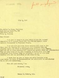 ["The document is from the Oil Workers International Union Local #296 of Sand Springs, Oklahoma, requesting Congressman George B. Schwabe to support Senate Bill #380 (Full Employment), Emergency Unemployment Insurance, and the New Wage Policy for cut back during reconversion endorsed by President Truman. Congressman Schwabe assures that he will carefully study and consider these measures when they come before the House of Representatives for action."]