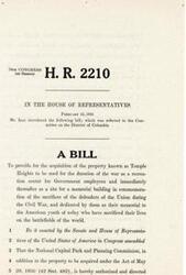 ["The bill introduced by Mr. Izaac in the House of Representatives in 1945 aims to acquire the property known as Temple Heights to be used as a recreation center for Government employees during the war, and later as a site for a memorial building dedicated to the sacrifices of defenders of the Union during the Civil War and to the American youth who sacrificed their lives in battle."]