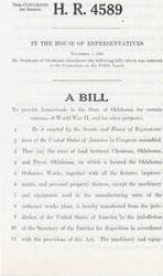 ["The bill introduced by Mr. Schwabe of Oklahoma aims to provide homesteads in Oklahoma for certain veterans of World War II. It transfers land from the jurisdiction of the United States to the Secretary of the Interior for this purpose."]