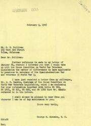 ["Mr. Sullivan wrote to Congressman Schwabe requesting equal pension rights for veterans of the Spanish-American War and World War I. Congressman Schwabe forwarded the letter to the House Committee on World War Veterans Legislation, who in turn sent bills to address the issue. Congressman Schwabe and Chairman Rankin discussed the matter and agreed to monitor developments in Congress. Sullivan expressed his support for Schwabe and urged him to consider the pension issue for World War I veterans."]