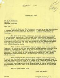 ["George B. Schwabe expresses gratitude to Mr. G. L. Hackleman for providing answers to a questionnaire regarding a pension for World War I veterans. Schwabe clarifies that he has never taken a stand against such a pension and emphasizes the need to consider financial constraints. He mentions his support for veterans and dismisses the idea of Congress pensioning its members, stating that it is not a serious consideration at the moment."]