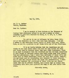 ["The document from George B. Schwabe to J.H. Gardner explains that he is not able to personally bring three bills regarding veterans' benefits out of committee as he is not a member of the committees they are assigned to. He expresses doubt that the bills will be acted upon soon due to the amount of legislation currently being prioritized by Congress. However, he assures Gardner that he will consider the provisions of the bills and any amendments if they are brought before the House. In response, Gardner had written to Schwabe urging him to use his influence to move the bills forward, emphasizing the importance of the legislation for veterans."]