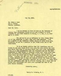 ["The document from John E. Burt to George W. Schwabe urges action on three bills that would benefit veterans of World War II and World War I. Burt asks Schwabe to use his influence to bring the bills out of committee and express the importance of supporting veterans. Schwabe responds by stating he is not on the relevant committees but will consider the bills if they come up for consideration. He also expresses doubt that the bills will be acted upon soon due to other legislative priorities."]