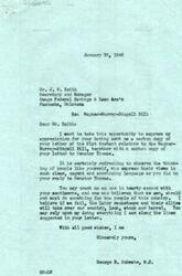 ["The document includes correspondence between George Schwabe, a member of Congress, and J.W. Keith, the Secretary and Manager of Osage Federal Savings & Loan Association, regarding the Wagner-Murray-Dingell Bill and the issue of labor unions. Schwabe expresses his agreement with Keith's views and commitment to supporting the bill, while Keith urges Senators Moore and Thomas to support the bill as well. Keith also highlights the need to address the power and influence of labor unions and the importance of protecting the right to work without interference."]