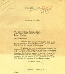 ["The document includes correspondence between Mr. George B. Schwabe, a Member of Congress, and various individuals expressing opposition to the Wagner-Murray-Dingell bills and similar legislation. Schwabe reassures the recipients that he shares their concerns and will vote against such bills. He also criticizes the New Deal policies and advocates for maintaining American values and institutions. The document highlights Schwabe's commitment to representing his constituents' interests and fighting against what he perceives as un-American influences."]