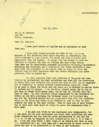 ["The document is from T. O. Hatcher to George B. Schwabe, expressing disappointment in the delay of Congress in considering bills related to veterans. Schwabe explains that the committees in Congress are controlled by New Deal majorities and that efforts to push for action on the bills have been unsuccessful. He provides updates on the status of the bills mentioned and assures Hatcher that he will consider their provisions and any amendments when they are brought before the House for consideration. Schwabe emphasizes his interest in supporting veterans and hopes for satisfactory results."]