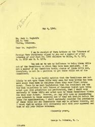 ["The document from Mr. Schwabe to Mr. Begknife acknowledges the receipt of form letters regarding three bills related to veterans. Schwabe explains that he is not on the committees responsible for these bills and cannot directly influence their progress. He expresses doubt that the bills will be acted upon soon due to lack of discussion in Congress. However, he assures that he will consider the bills and any amendments if they are brought before the House. Mr. Begknife's letter urges Schwabe to use his influence to push for the passage of the bills for the benefit of veterans."]