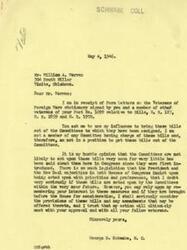 ["The document from Mr. Warren to Congressman Schwabe requests action on three bills beneficial to veterans, H. R. 127, H. R. 2859, and H. R. 1970. Congressman Schwabe responds that he is not on the committees handling these bills, but will consider them if they come before the House. He also expresses doubt about the bills being prioritized for action in the near future due to other legislative priorities. Schwabe assures Warren of his interest in the measures and hopes his actions will ultimately meet the approval of veterans."]