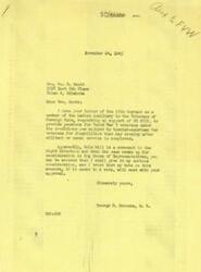 ["Mrs. Scott, a member of the Ladies Auxiliary to the Veterans of Foreign Wars, wrote to Congressman George B. Schwabe requesting his support for bill HR 2859, which would provide pensions for World War I veterans for disabilities that may develop after their service. Schwabe responded that he would give the bill serious consideration and hoped his vote would meet with her approval."]