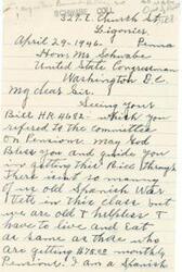 ["The author, a Spanish War veteran, is writing to Congressman Schwabe requesting support for Bill HR. 4682 which concerns pensions for veterans. The author expresses the difficulties of living on a small pension and the challenges of accessing healthcare. The author hopes for Congressman Schwabe's assistance in getting the bill passed."]
