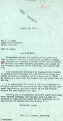 ["The document is a letter addressed to Mr. T. E. Gage regarding H.R. 5559, a bill concerning the payment of insurance premiums for Japanese prisoners of war. The document explains that the bill was introduced by Representative Bradley of Michigan but did not pass Congress or become law. The document also offers assistance from Congressman Schwabe's staff in Washington."]