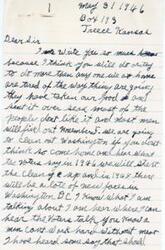 ["The document is written by John, a resident of Treece, Kansas, expressing frustration with the government's treatment of veterans and the current political situation. John discusses the need for change in Washington and expresses a desire for a Federal Grand Jury investigation. He also questions the effectiveness of the GI Bill of Rights and suggests that changes need to be made to better support veterans. John also mentions his political affiliation as a Democrat but states that he is willing to vote for the best candidate, regardless of party."]