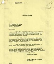 ["The document consists of a series of letters between Mr. Raymond H. Hicks and Representative George B. Schwabe regarding materials related to veterans' affairs. Hicks requests copies of amended laws and other helpful materials, which Schwabe promptly sends to him. Hicks expresses appreciation for the assistance and mentions using the materials in his work at the Veterans Administration. Schwabe assures Hicks of his willingness to provide further assistance if needed."]