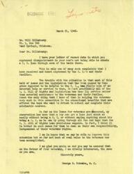 ["The document is from George B. Schwabe, a congressman, in response to a letter from Will Dillahunt expressing disappointment in his son's inability to obtain a G. I. loan. Schwabe acknowledges the difficulties veterans face in obtaining loans and states that the legislation meant to help them has been mostly lip service. He suggests that veterans may have an easier time getting loans without using their veteran status. Schwabe expresses a desire to improve the situation but acknowledges that not much progress has been made."]