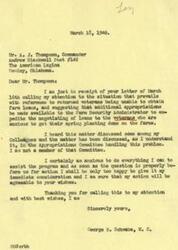 ["The American Legion in Oklahoma is concerned about returned veterans being unable to obtain farm loans for spring planting. They are requesting additional appropriations be made available to the Farm Security Administration to expedite the loan process. Congressman George B. Schwabe acknowledges the issue and expresses willingness to assist once the matter is properly before them for action. The Legion believes a national emergency exists and urges immediate supplemental appropriation to avoid serious consequences."]