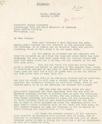 ["The author, Jack H. Conway, is writing to Congressman George B. Schwabe expressing concerns about the proposed homes for veterans. He believes that the homes being proposed may be unaffordable for many veterans and suggests using surplus government buildings and materials to construct more affordable homes. Conway also suggests offering surplus government buildings and land to individual contractors and firms to create jobs for veterans. He emphasizes the importance of providing veterans with suitable housing options and fair pricing for land."]
