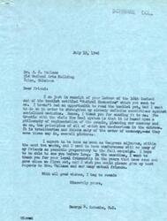 ["Dr. Wallace sends a booklet on Medical Economics to Congressman Schwabe, expressing his opposition to socialized medicine. Schwabe shares his belief that the New Deal system is totalitarian and un-American. He plans to return home for the fall campaign and hopes to meet with Wallace. They exchange pleasantries and well wishes."]